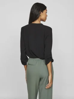 Vila Josa Turn-up V-neck Top Black