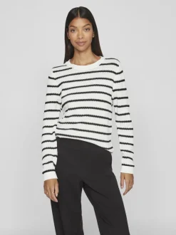 Vila Vidalo O-Neck Ls Stripe Knit Top White Alyssum