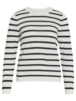 Vila Vidalo O-Neck Ls Stripe Knit Top White Alyssum