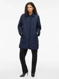 Viquila Corduroy Quilt Long Jacket Navy Blazer