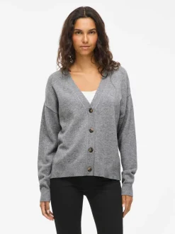 Viril V-Neck Cardigan Medium Grey Melange